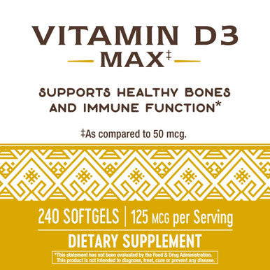 Nature'S Way Vitamin D3 Max, Supports Healthy Bones And Teeth*, Supports Immune Health*, 125Mcg Per Serving, 240 Softgels