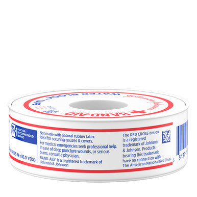 Band-Aid Brand First Aid Water Block 100% Waterproof Self-Adhesive Tape Roll For Durable Wound Care To Firmly Secure Bandages, 1/2 In By 10 Yd