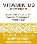 Nature'S Way Vitamin D3 Dry Form, Supports Healthy Bones And Immune Function*, 10Mcg Per Serving, 100 Capsules