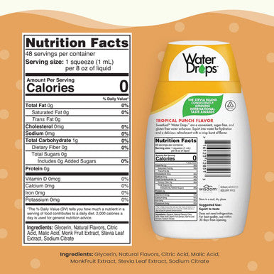 Sweetleaf Water Drops Tropical Punch Sugar- Water Enhancer Drops Stevia & Monk Fruit Sweetener Water Flavoring 1.62 Oz (Pack of 6)