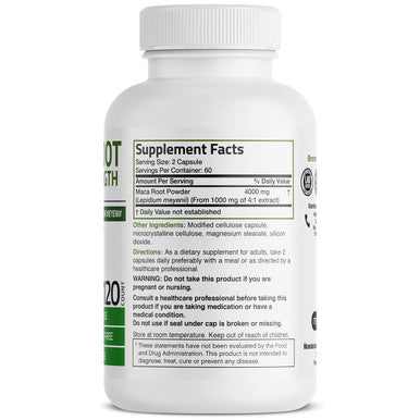 Bronson Maca Root Extra Strength 4000 MG , Lepidium Meyenii - Non-GMO, 120 Vegetarian Capsules