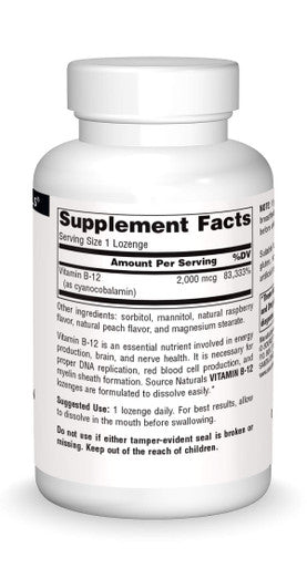 Source s Vitamin B-12, 2000 mcg Supports Energy Production - 100 Lozenges