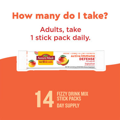 Nature Made Wellblends Active Immune Defense Fizzy Drink Mix Resistaid Vitamin C 500Mg Vitamin D 1000 Iu Zinc And Electrolytes Powder 14 Stick Packs