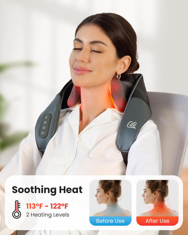 Cili Cordless Neck Massager With Heat, 4D Shiatsu Neck Shoulder Massager Deep Tissue Neck Back Massager Pillow, Wider Massage Head & More Heating Area, For Dad Mom