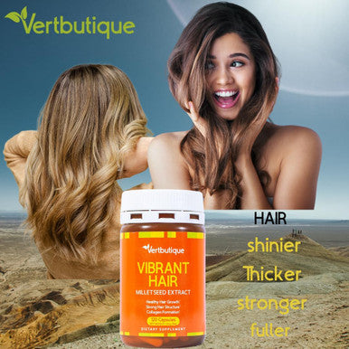 Vibrant Hair - For Natural Growth, Strenght,Shine- Hair Growth Product For Men & Women -Supplement With Millet Seed, Vitamin C, Biotin, Zinc, Pantothenic Acid -120 Easy Swallow Capsules.