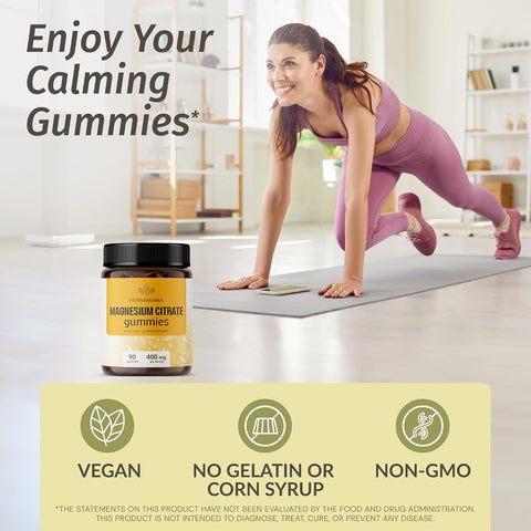 Herbamama Calm Magnesium Gummies - 400Mg Magnesium Citrate For Relaxation Support - Vegan Non-Gmo Calming Supplement For Adults - 90 Pectin-Based Banana-Flavored Chews