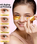 Komoko 25-Pairs 24K Gold Under Eye Patches Skin Care Golden Under Eye Mask Anti-Aging Collagen & Amino Acid Eye Mask For Removing Dark Circles Puffiness And Wrinkles Refresh Your Under Eye Skin