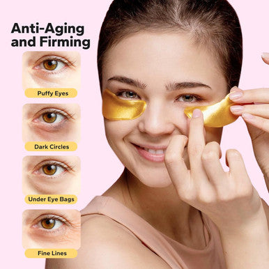 Komoko 25-Pairs 24K Gold Under Eye Patches Skin Care Golden Under Eye Mask Anti-Aging Collagen & Amino Acid Eye Mask For Removing Dark Circles Puffiness And Wrinkles Refresh Your Under Eye Skin