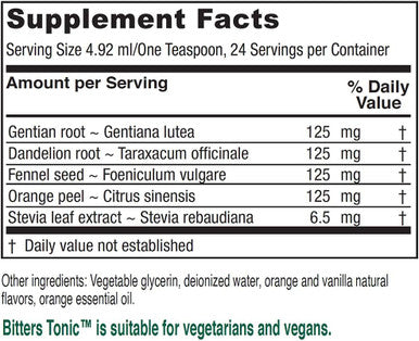 Vitanica Bitters Tonic Liquid Digestion Supplement Digestion Support Alcohol Vanilla Orange Vegan 4 Ounce