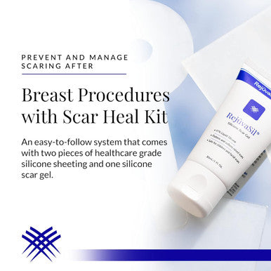 Rejuvaskin Scar Heal Kit With Breast Circle, Soften, Flatten, Reduce And Recover Post Surgical And Scarred Skin, 2X Silicone Sheets, Rejuvasil Gel & Medical Tape