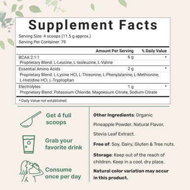 EAA Powder with Electrolytes, 2Lb | Hydration + 9 Full Spectrum Essential Amino s Blend, Optimized BCAA Supplement, Pineapple Flavor, Keto, Vegan Friendly, Non-GMO, No Gluten - 79 Servings