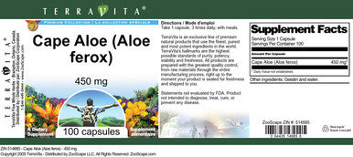 Terravita Cape Aloe (Aloe Ferox) - 450 Mg (100 Capsules, Zin: 514685)