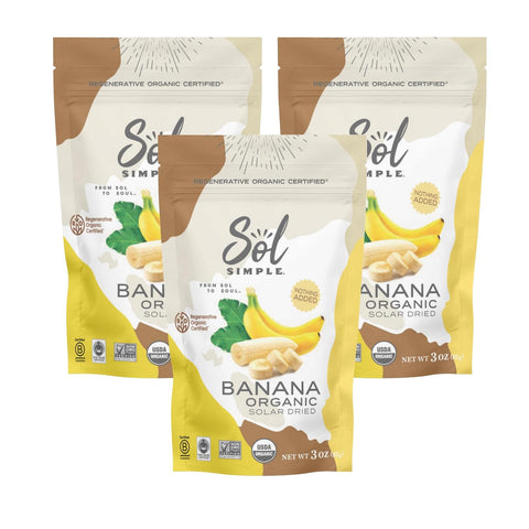 SOL SIMPLE Regenerative Organic Certified, Dried Banana | 6oz Snack Pack | One Ingredient | Vegan | Non-GMO | No Added Sugar | Dried Fruit No Sugar