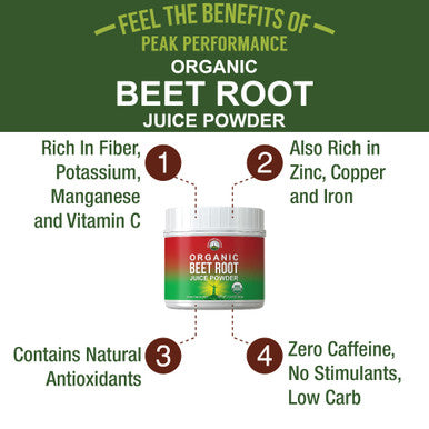Organic Beet Root Powder - Ultra High Purity Super Food Beets Juice Powder. 100% Pure Nitric Oxide Boosting Beetroot Supplement
