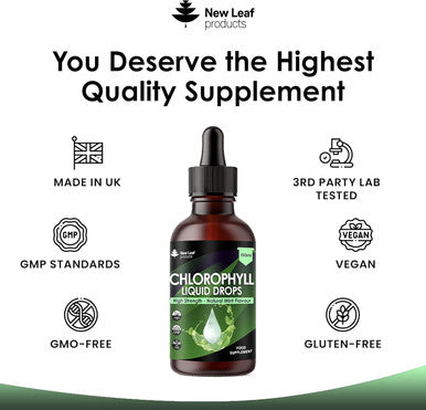 Liquid Chlorophyll - Chlorophyll Drops For Water 100Ml For 100 Servings - High Strength 100Mg Chlorophyll Liquid Drink - Made In Uk By Leaf Products