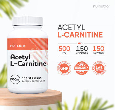 Nui Nutra Acetyl L-Carnitine Supplement | 500mg | 150 Capsules | Energy Production Support | Brain & Nerve Support | Promotes Metabolism | for Men and Women