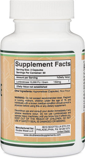 Double Wood Supplements Lumbrokinase Enzymes Supplement - 120 Capsules