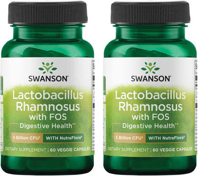 Swanson Lactobacillus Rhamnosus with FOS - Probiotic Supplement Supports Digestive Health - 5 Billion CFU - (60 Veggie Caps) 2 Pack