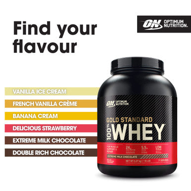 Optimum Nutrition Gold Standard Whey Muscle Building And Recovery Protein Powder With Naturally Occurring Glutamine And Amino Acids Extreme Milk Chocolate 71 Servings 2.27 Kg Packaging May Vary