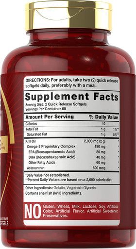 Carlyle Antarctic Krill Oil 2000 mg 120 Softgels Omega-3 EPA DHA with Astaxanthin Supplement Sourced from Red Krill Maximum Strength