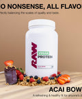 Raw Vegan Protein Powder Acai Bowl - 20G Of Plant-Based Protein Powder & Fortified With Vitamins For Muscle Growth & Recovery - Low-Fat Low Carb Naturally Flavored & Sweetened 25 Servings