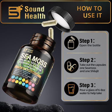 Sea Moss Capsules Featuring 8000mg Sea Moss 4000mg Black Seed Teaming up with 2000mg Ashwagandha Turmeric Burdock and Augmented with Vitamin C and Vitamin D3 60 veggie capsules