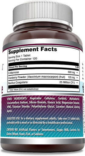 Amazing Nutrition Formulas D-Mannose Supplement | 500 Mg Per Serving | 120 Tablets | Non-GMO | Gluten | Made in USA