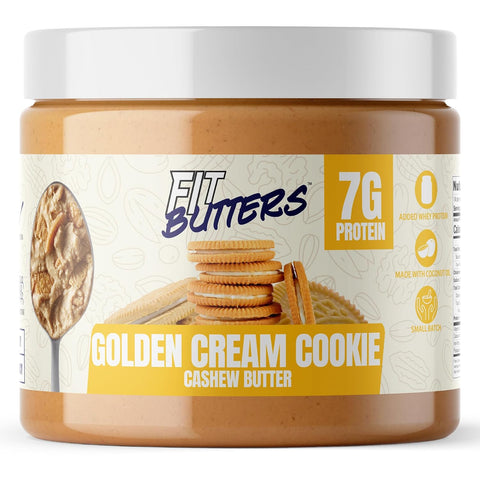 Fit Butters Birthday Cake Cashew Almond Butter Spread - Added Protein and Coconut Oil, Low Carb, Low Sugar, Gluten Free, Complete Protein Dessert Flavored Nut Butter