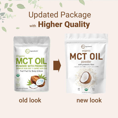 Micro Ingredients Organic MCT Oil Powder with Prebiotic Fiber1 Pound(16 Ounce) Fast Fuel for Body and Brain C8 MCT Oil for Coffee Creamer No GMOs Keto Diet Vegan