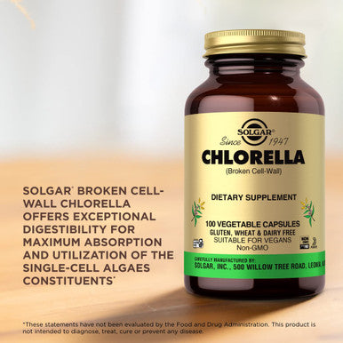 Solgar Chlorella - 100 Vegetable Capsules - Maximum Absorption - Non-Gmo Vegan Gluten Free Kosher - 100 Servings