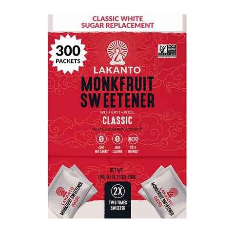 Lakanto Classic Monk Fruit Sweetener with Erythritol Sweetener Packets - White Sugar Replacement, Zero Net Carbs, Calories, Sweeten on the Go, Coffee, Lemonade, Tea, Desserts - Classic (3g - 30 Count)