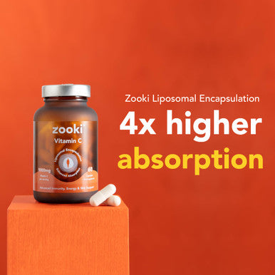 Zooki 1000mg Liposomal Vitamin C Capsules | 4X Higher Absorption | Ultimate Immunity Energy Skin Support | Vegan Natural Ingredients | (30 Servings)