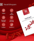 Healthspan IronCare (120 Tablets) | Added Vitamin C & B2, B6 & B12 | Stomach Friendly | Combats Tiredness & Fatigue | Supports Red Blood Cell Formation | Vegan Formula