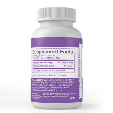 PURE ORIGINAL INGREDIENTS Marshmallow Root, (100 Capsules) Always Pure, No Additives Or Fillers, Lab Verified