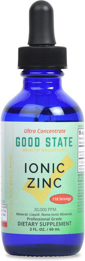 Good State Natural Ionic Zinc Liquid Concentrate Nano Sized Mineral Technology Professional Grade Dietary Supplement 1.6 Fl Oz Glass Bottle (50 Ml)