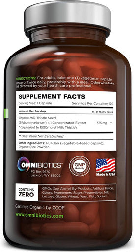 Organic Milk Thistle Capsules, 1500Mg 4X Concentrated Extract With Silymarin Is The Strongest Milk Thistle Supplement Available. Great For Liver Cleanse 120 Vegetarian Capsules