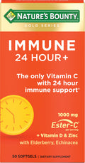 Nature'S Bounty Immune 24 Hour The Only Vitamin C With 24 Hour Immune Support From Ester-C 1000 Mg Vitamin C D & Zinc Gluten Free Rapid Release Softgels 2 Softgels Per Day 50 Count