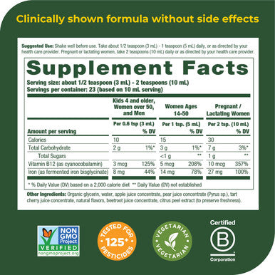 MegaFood Blood Builder Liquid Iron - Iron Supplement - Clinically Shown To Increase Iron Levels Without Constipation - Liquid Iron Supplement For Women Men & Kids - Vegan- 7.7 Fl Oz (23 Servings)