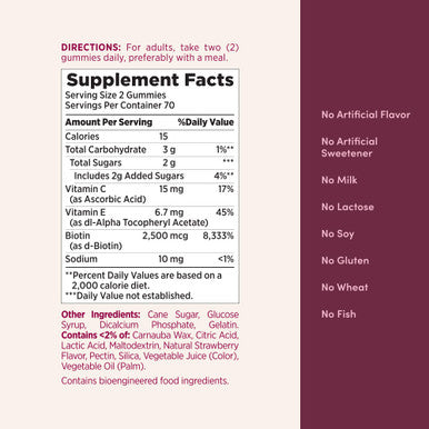 Nature's Bounty Optimal Solutions Hair Skin And Nails 2500 mcg 140 Gummies