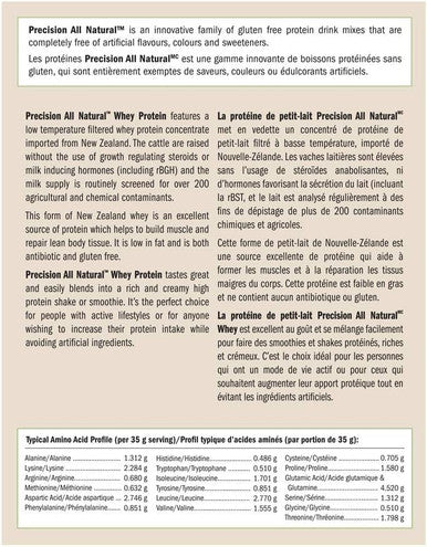 Precision All Natural Whey Protein Powder - Unflavored, 850 g | Hormone-free and gluten-fee