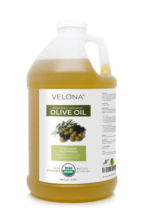 velona USDA Certified Organic Olive Oil - 64 Fl Oz | 100% Pure and Natural Carrier Oil | Extra Virgin, Unrefined, Cold Pressed | Cooking, Dressing, Face, Hair, Body & Skin Care | Use Today - Enjoy Results