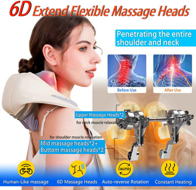 Neck And Back Massager With Soothing Heat,Deep Tissue 6D Expert Kneading Massage,Electric Kneading Back Massager,Massage Pillow For Pain Relief Deep Tissue.Electric Full Body Massager.For Parents