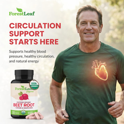 Forestleaf Usda Organic Beet Root Capsules - Beetroot Supplement 1000Mg 20 1 Extract W/Ginger Grape Seed - Support Blood Pressure Nitric Oxide Flow Circulation - Made In Usa 120 Caps