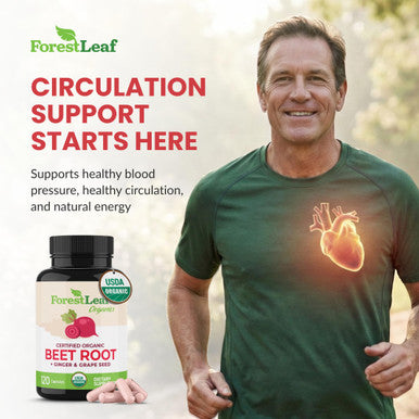 Forestleaf Usda Organic Beet Root Capsules - Beetroot Supplement 1000Mg 20 1 Extract W/Ginger Grape Seed - Support Blood Pressure Nitric Oxide Flow Circulation - Made In Usa 120 Caps