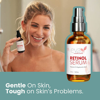 Retinol Serum by Eva Naturals 2.5 Retinol Serum for Face with Hyaluronic Acid Vitamin E Organic Aloe Retinol Face Serum that Reduce Wrinkles Fine Lines Dark Spots Anti Aging Serum 2 oz
