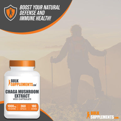Bulksupplements.Com Chaga Mushroom Extract Capsules - Chaga Extract, Chaga Mushrooms Capsules - Vegan & Gluten Free, 2 Capsules (1000Mg) Per Serving, 360 Veg Capsules (Pack Of 1)