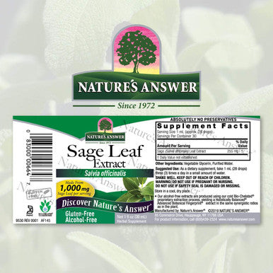 Nature'S Answer Alcohol Sage Leaf Supplement 1 Fluid Ounce Gluten | Digestive Support | Promotes Mental Function | Benefits Gut Health
