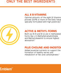 BioEmblem Vitamin BComplex All 8 Active Forms with Methyl Folate Methyl B12 B6 Biotin Plus Choline Inositol Supports Energy Metabolism Brain Heart Health B Vitamin Supplement 90 Capsules