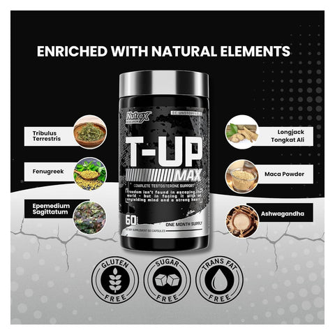 Nutrex Research T-Up Booster Muscle Growth Supplements For Men Increase T Levels Strength Stamina Support Fitness Workout Muscle Recovery Energy Capsules 60 Count