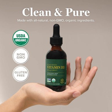 Global Healing Usda Organic Vitamin D3 5000Iu Liquid Supplement Drops For Women & Men- Non-Gmo Helps Support Bones And Immune System. Vegan-Friendly Formula Delivers Active Form Of Vitamin D(2 Fl Oz)